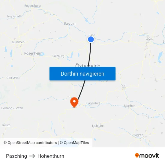 Pasching to Hohenthurn map