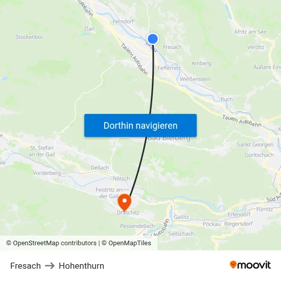 Fresach to Hohenthurn map