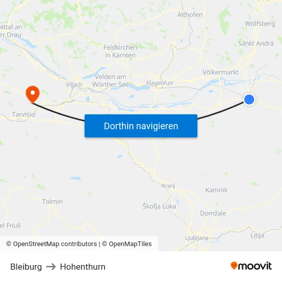 Bleiburg to Hohenthurn map