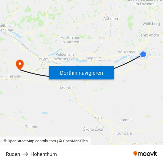 Ruden to Hohenthurn map