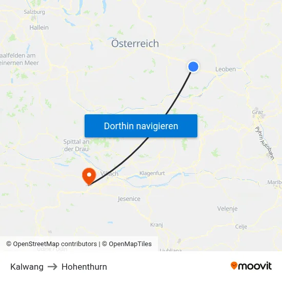 Kalwang to Hohenthurn map