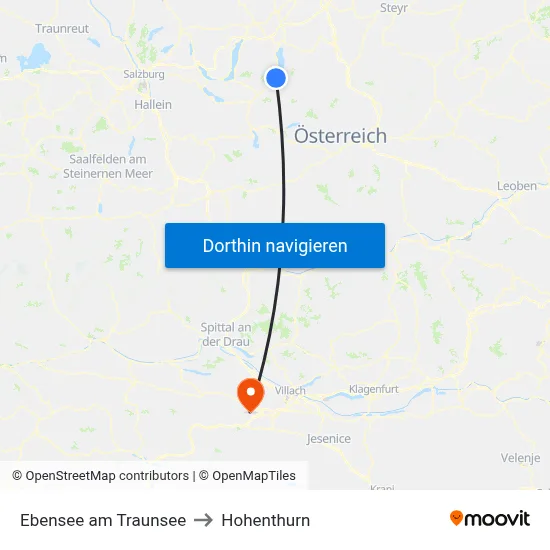 Ebensee am Traunsee to Hohenthurn map