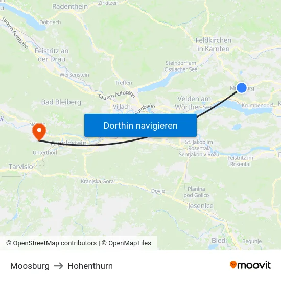 Moosburg to Hohenthurn map