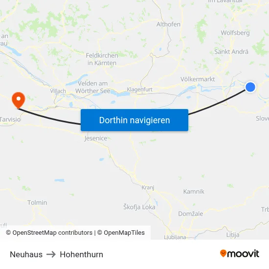 Neuhaus to Hohenthurn map