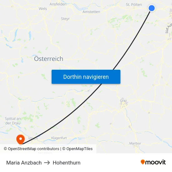 Maria Anzbach to Hohenthurn map