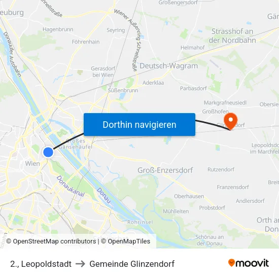 2., Leopoldstadt to Gemeinde Glinzendorf map