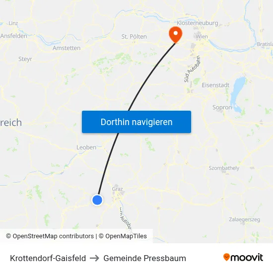 Krottendorf-Gaisfeld to Gemeinde Pressbaum map