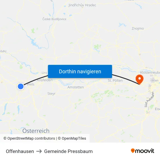 Offenhausen to Gemeinde Pressbaum map