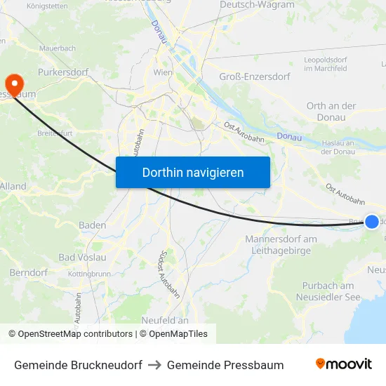 Gemeinde Bruckneudorf to Gemeinde Pressbaum map