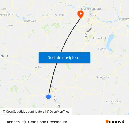 Lannach to Gemeinde Pressbaum map