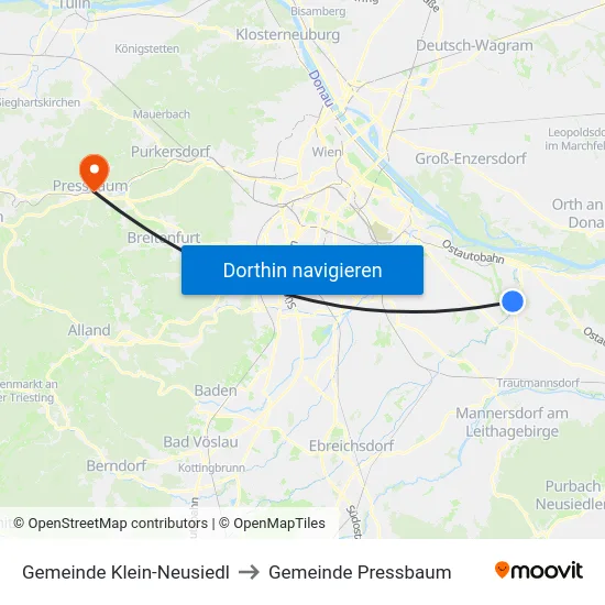 Gemeinde Klein-Neusiedl to Gemeinde Pressbaum map