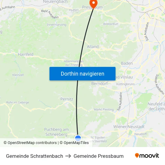 Gemeinde Schrattenbach to Gemeinde Pressbaum map