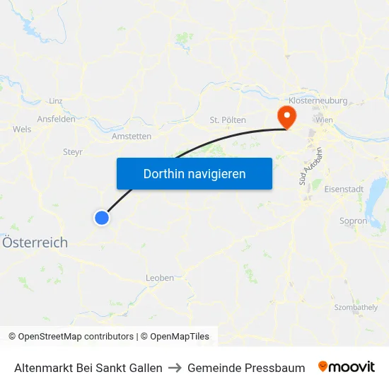 Altenmarkt Bei Sankt Gallen to Gemeinde Pressbaum map
