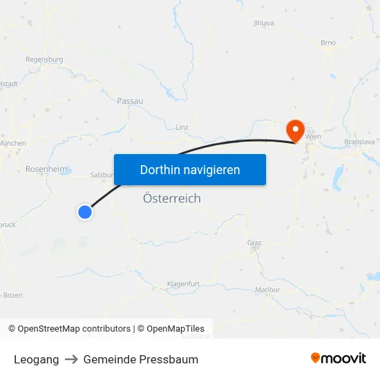 Leogang to Gemeinde Pressbaum map