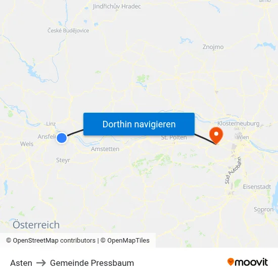 Asten to Gemeinde Pressbaum map