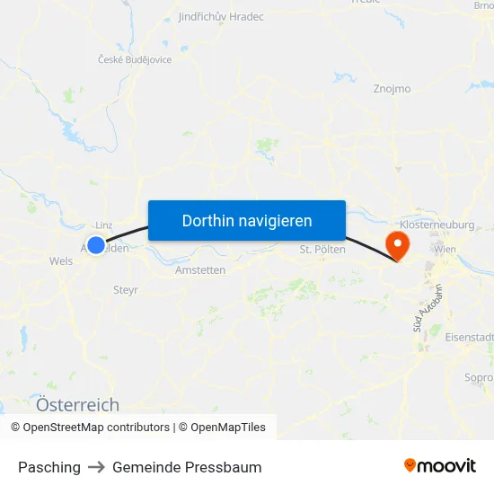 Pasching to Gemeinde Pressbaum map
