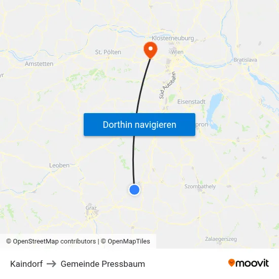 Kaindorf to Gemeinde Pressbaum map