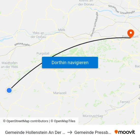 Gemeinde Hollenstein An Der Ybbs to Gemeinde Pressbaum map
