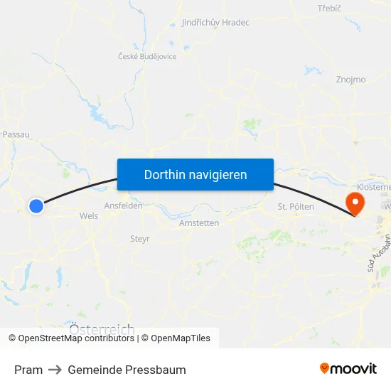 Pram to Gemeinde Pressbaum map