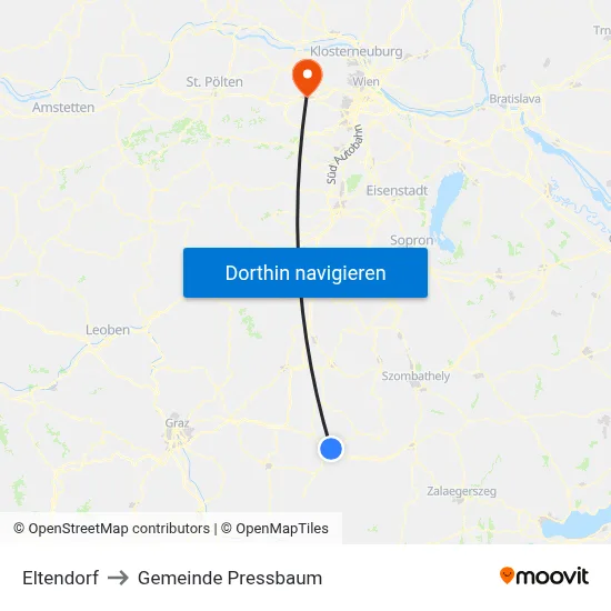 Eltendorf to Gemeinde Pressbaum map