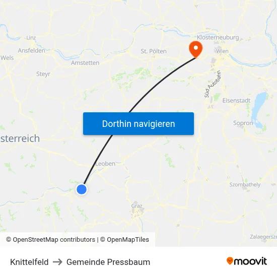 Knittelfeld to Gemeinde Pressbaum map