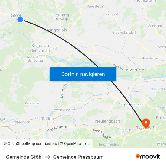 Gemeinde Gföhl to Gemeinde Pressbaum map