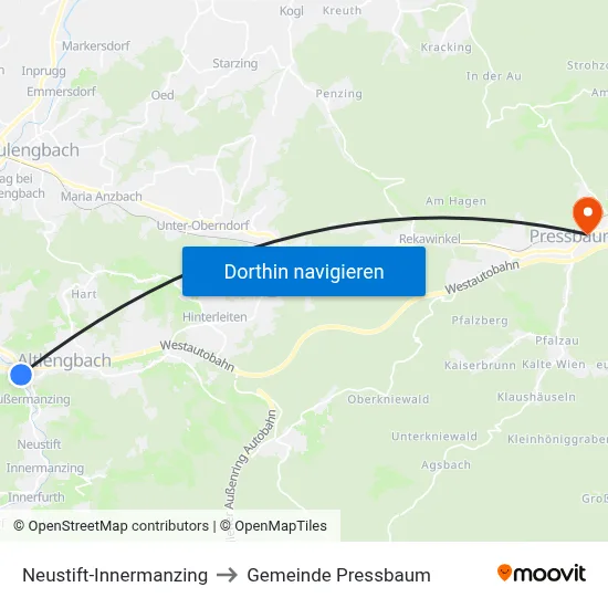 Neustift-Innermanzing to Gemeinde Pressbaum map