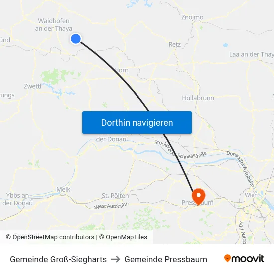 Gemeinde Groß-Siegharts to Gemeinde Pressbaum map