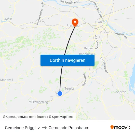 Gemeinde Prigglitz to Gemeinde Pressbaum map