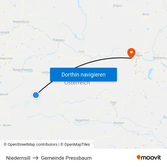 Niedernsill to Gemeinde Pressbaum map