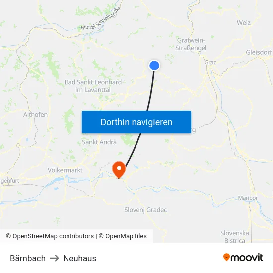 Bärnbach to Neuhaus map