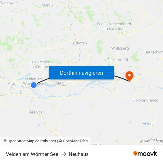 Velden am Wörther See to Neuhaus map
