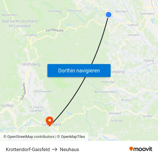 Krottendorf-Gaisfeld to Neuhaus map