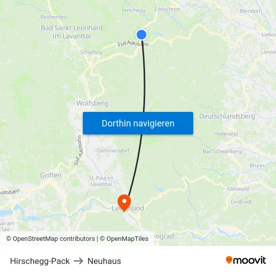 Hirschegg-Pack to Neuhaus map