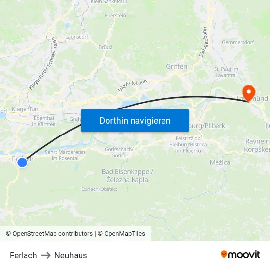 Ferlach to Neuhaus map