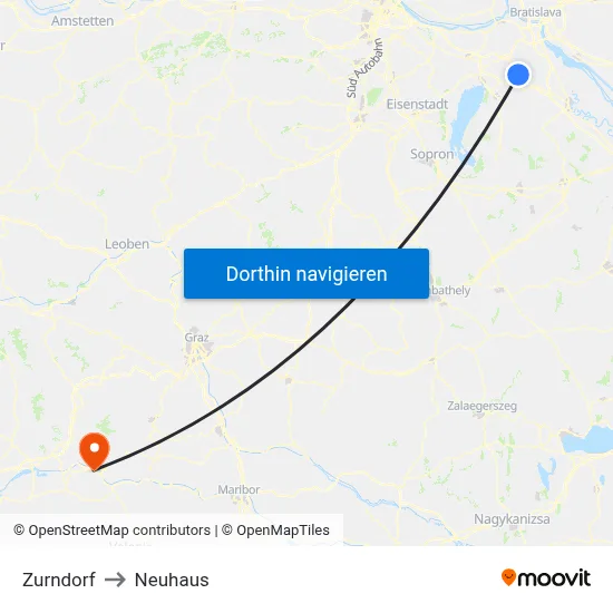 Zurndorf to Neuhaus map