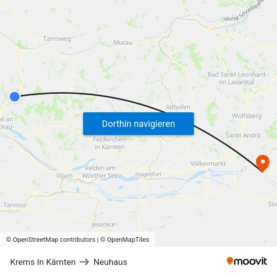 Krems In Kärnten to Neuhaus map