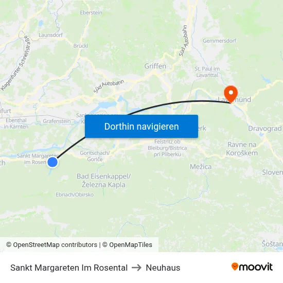 Sankt Margareten Im Rosental to Neuhaus map