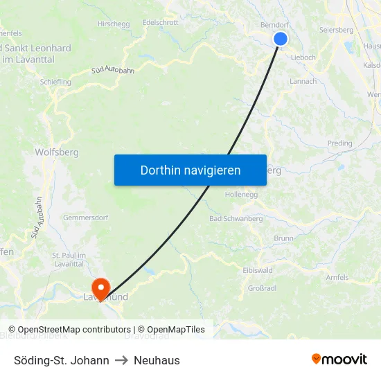 Söding-St. Johann to Neuhaus map