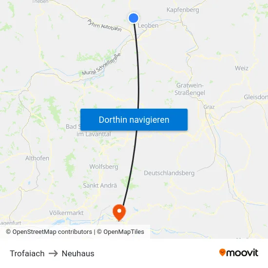 Trofaiach to Neuhaus map