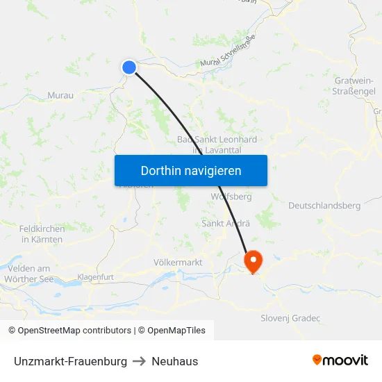 Unzmarkt-Frauenburg to Neuhaus map