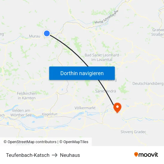 Teufenbach-Katsch to Neuhaus map