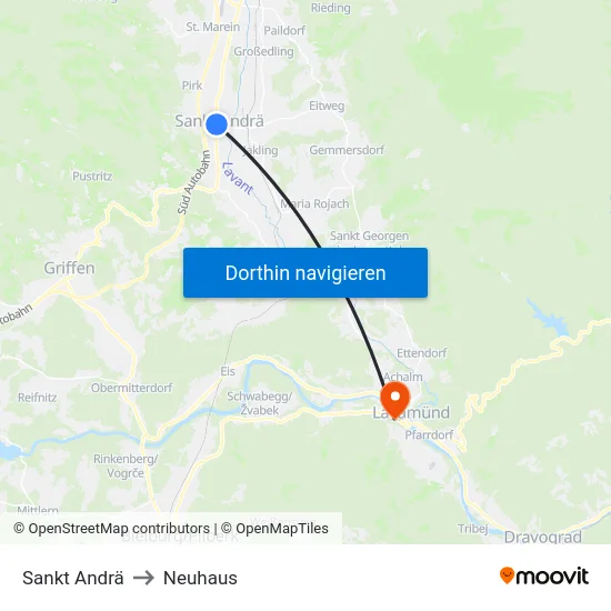 Sankt Andrä to Neuhaus map