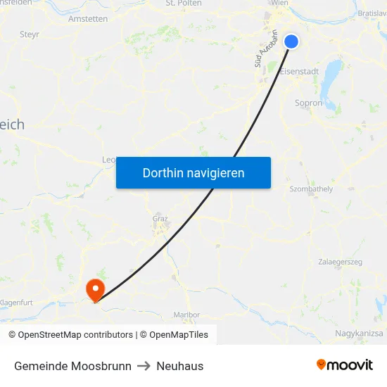 Gemeinde Moosbrunn to Neuhaus map