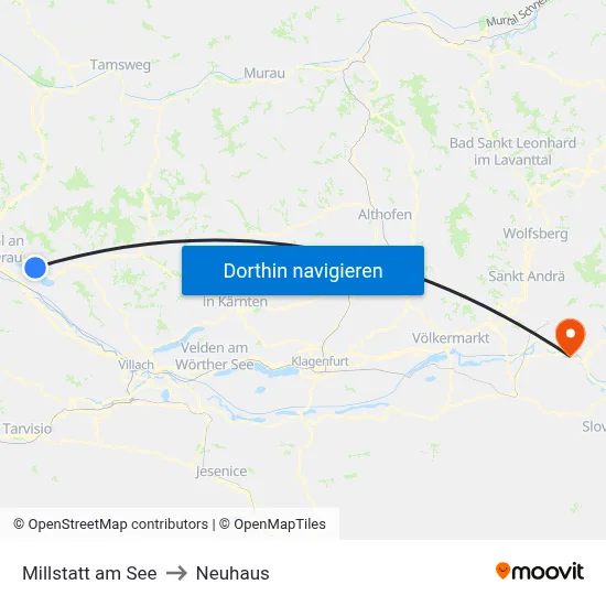 Millstatt am See to Neuhaus map