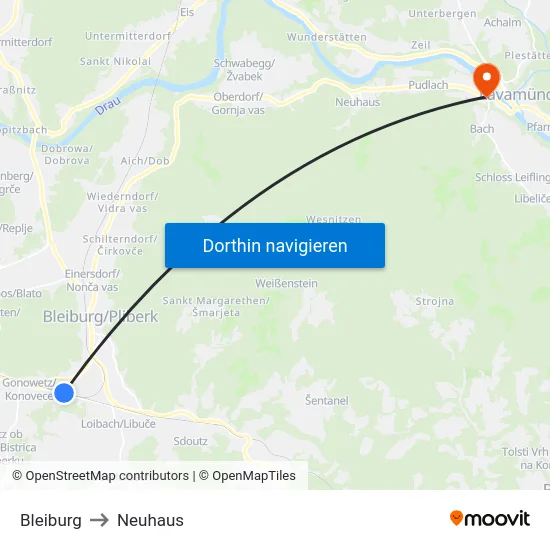 Bleiburg to Neuhaus map