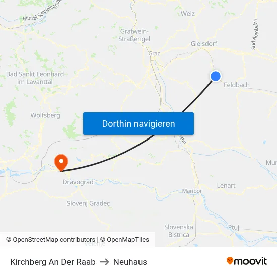 Kirchberg An Der Raab to Neuhaus map