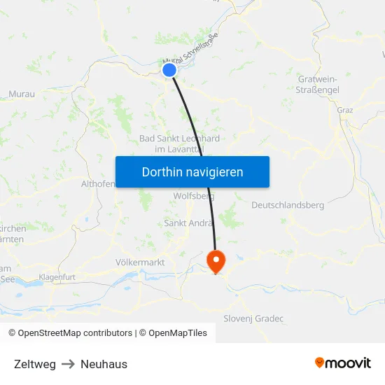 Zeltweg to Neuhaus map