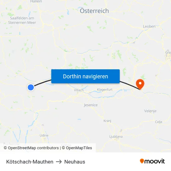 Kötschach-Mauthen to Neuhaus map