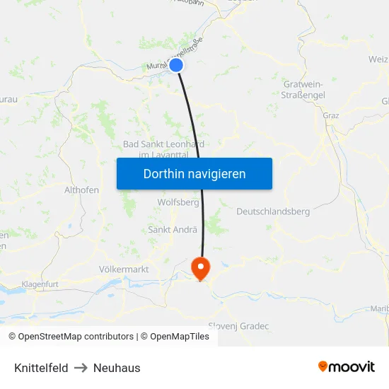 Knittelfeld to Neuhaus map